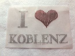 Bügelbild Strass Schriftzug  I Love Koblenz 110912